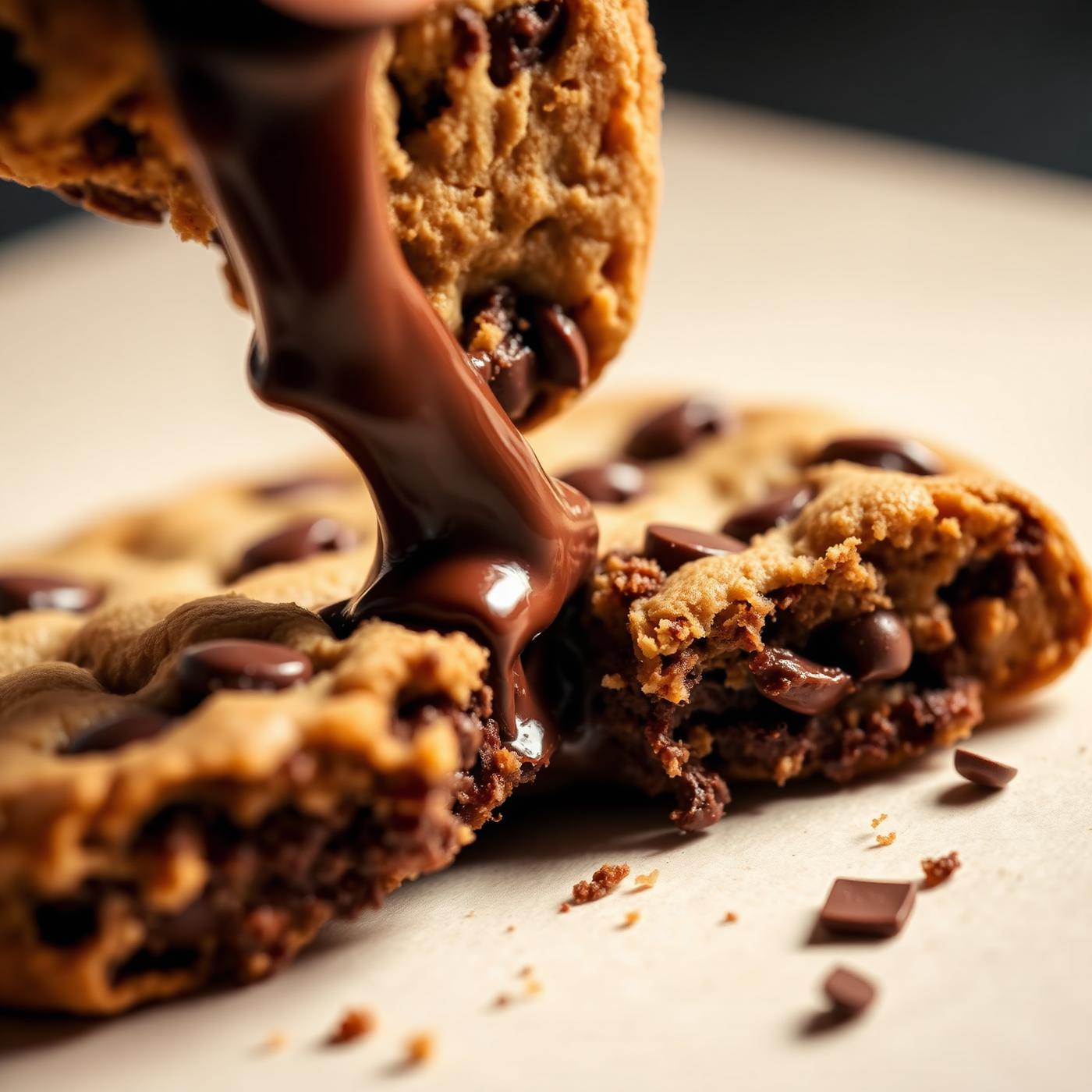 Warm chocolate chip cookie with melting chocolate